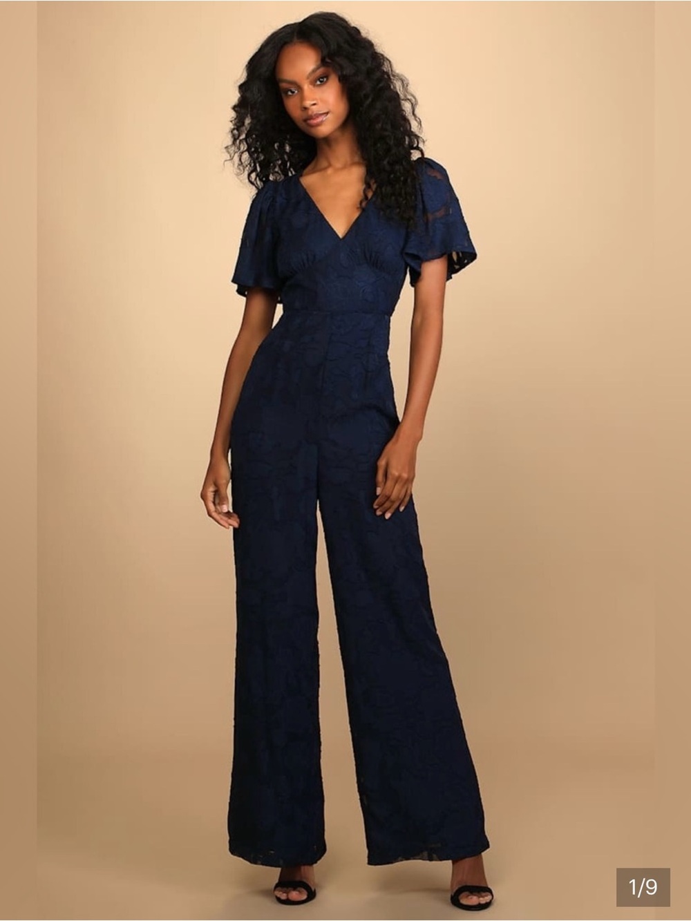 Lulu's Navy Lace V-Neck Wide-Leg Jumpsuit